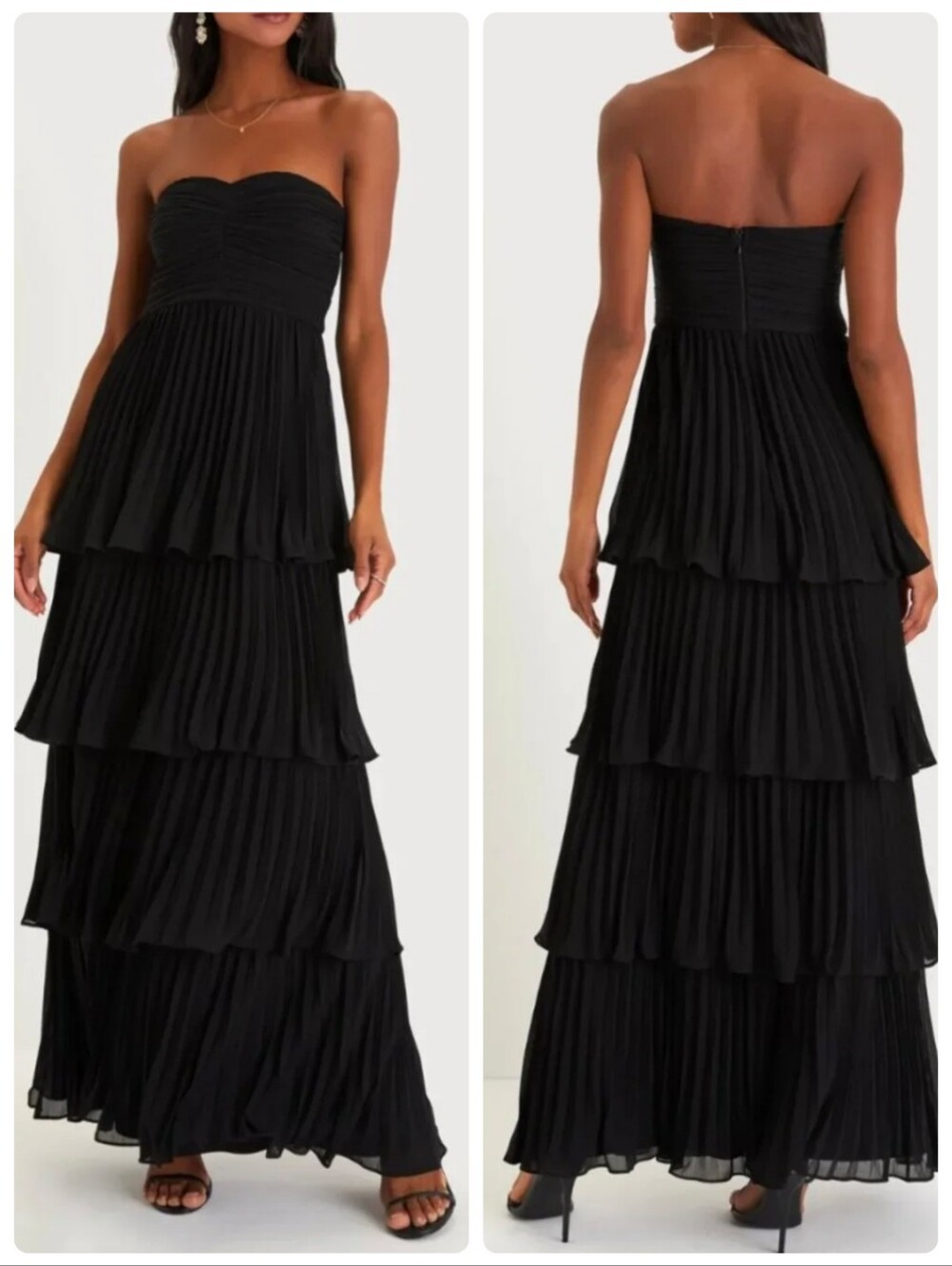 Lulu's Seriously Sensational Black Strapless Tiered Maxi Dress Size Medium NWT